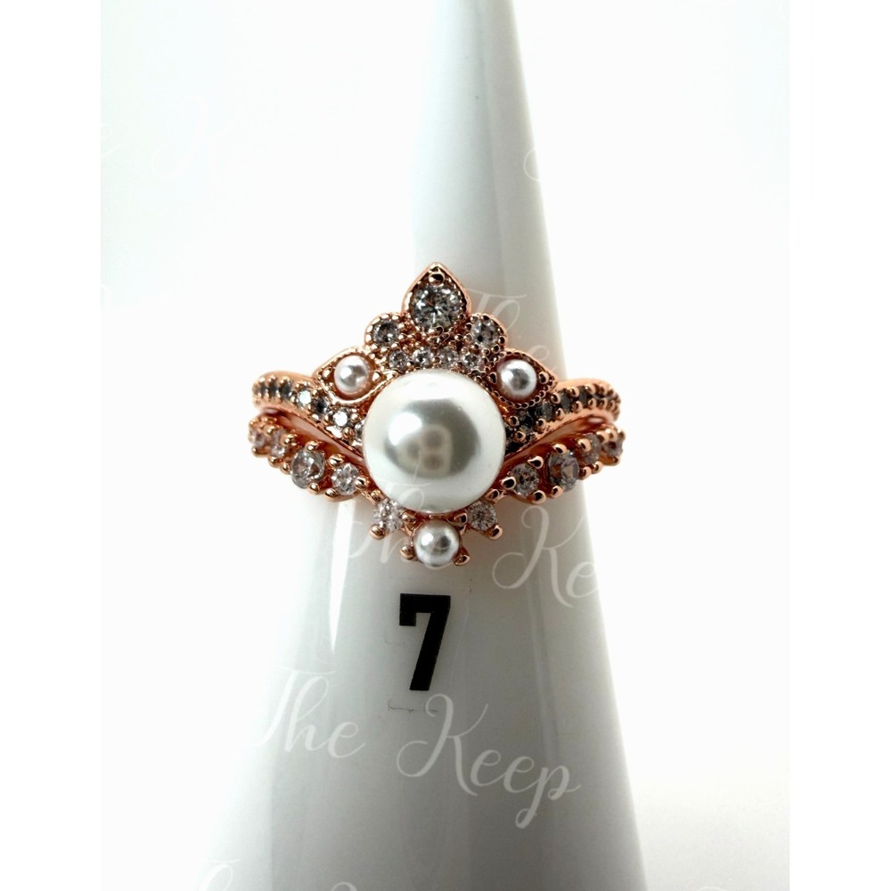 Size 7 Bomb Party June Ring - RG43200 The Crowned Tiara -Ceramic Pearl - 2 Rings